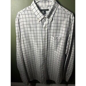 Banana Republic Linen Blend Blue Check Button Down Large